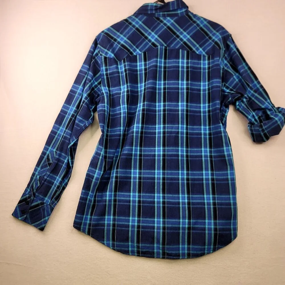 Tony Hawk Men's Checkered Button Up Shirt L Blue Casual Western Country Rodeo